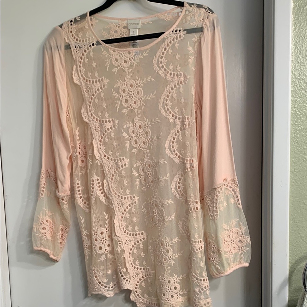 NWOT Chico's Pink Novelty Lace Tunic